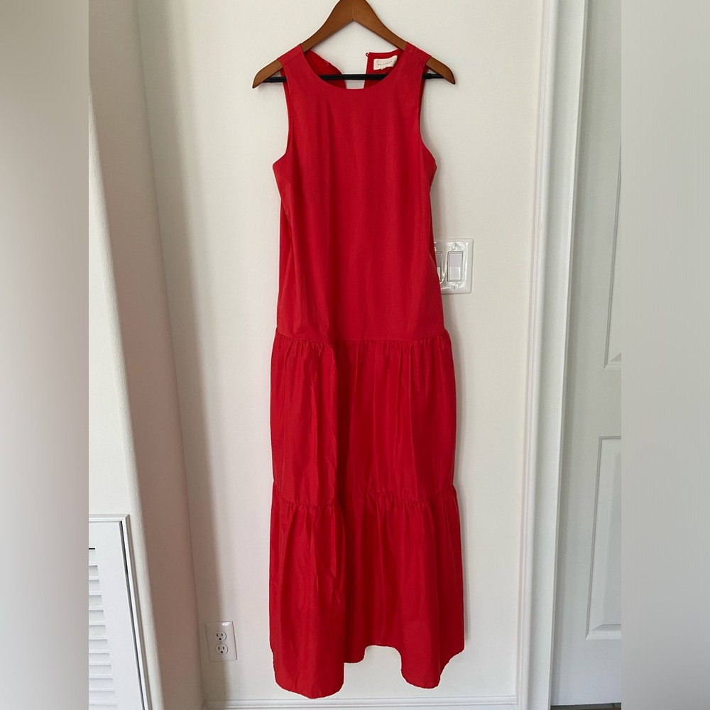 MELLODAY Sleeveless Lined Red Orange Tiered Maxi Dress Size Small
